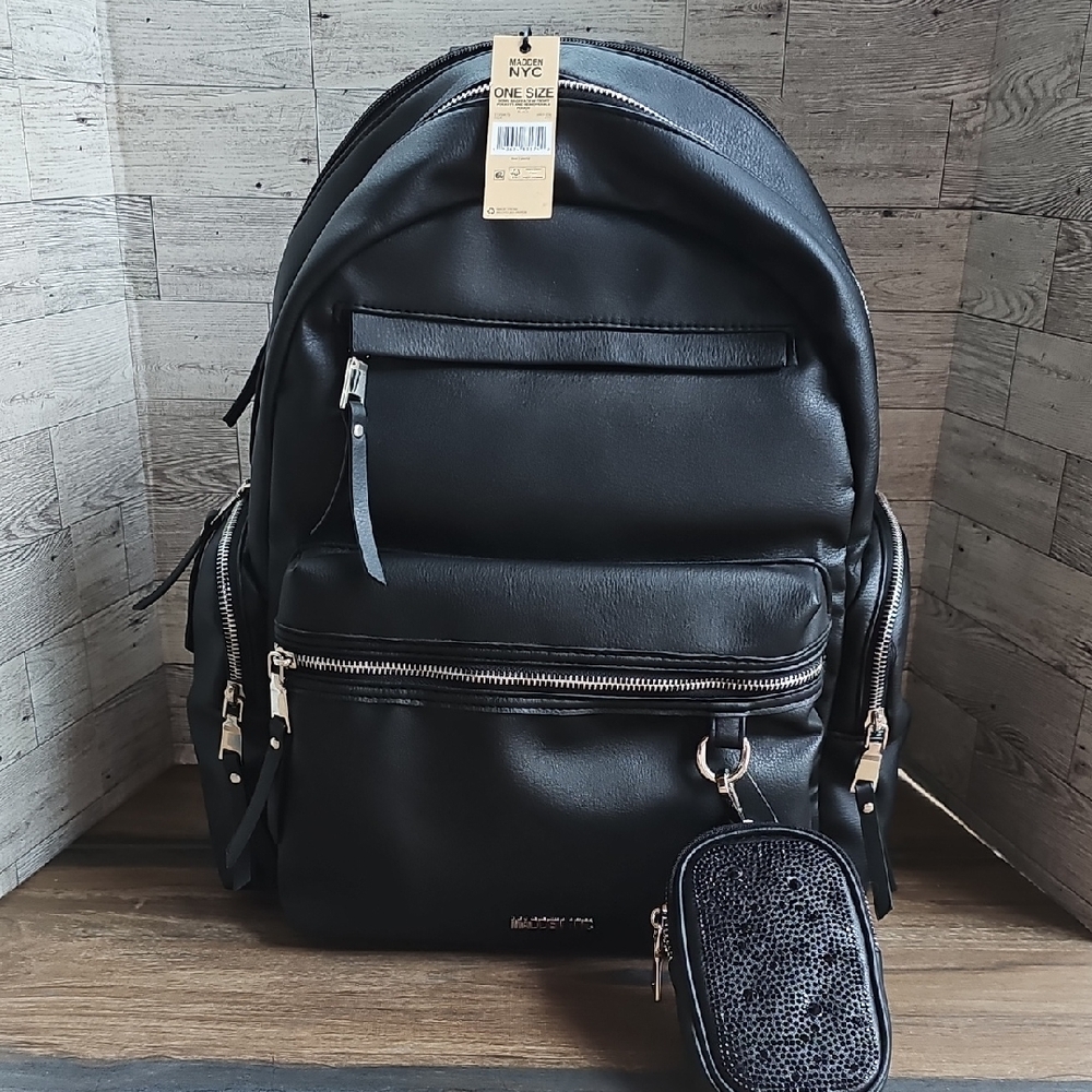 Madden NYC Dome Faux Leather Backpack Black.